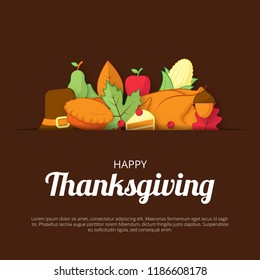 Happy thanksgiving background with flat icon. Can be used for poster, banner, flyer, invitation, website or greeting card. Vector illustration