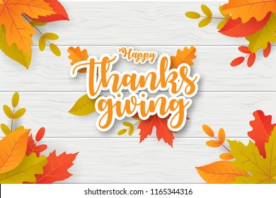 Happy thanksgiving background with leaves. Can be used for poster, banner, flyer, invitation, website or greeting card. Vector illustration