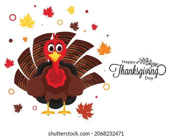 Happy Thanksgiving background with maple leaves and Turkey bird