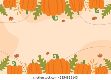 Happy Thanksgiving Background with pumpkin and colorful leaves. Space area 