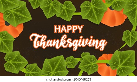 Happy thanksgiving background with pumpkin plants illustration