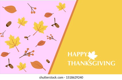 Happy thanksgiving. Background vector banner with colorful autumn leaves. Design holiday greeting card and invitation of seasonal american and canadian autumn holiday