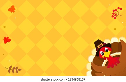 Happy Thanksgiving Background vector illustration, Turkey bird on yellow retro background.