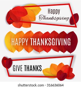 Happy Thanksgiving banner. Thanksgiving background. Vector autumn leaves. 