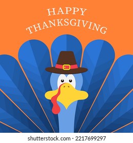 Happy thanksgiving banner. Cartoon turkey bird. Vector background