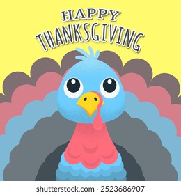 Frohes Thanksgiving-Banner. Cartoon-Putenvogel. Vektorhintergrund