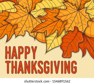 Happy Thanksgiving Banner Concept. Leaf Fall Background. Autumn Symbol, Icon and Badge. Cartoon Vector illustration.