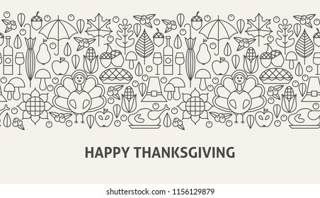 Happy Thanksgiving Banner Concept. Vector Illustration of Line Web Design.