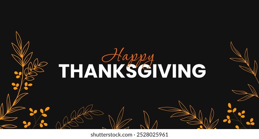 Frohes Thanksgiving-Banner-Design. Thanksgiving-Teks-Schriftzug auf schwarzem Hintergrund. Vektorgrafik