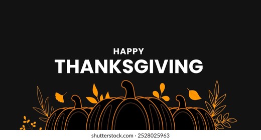 Happy thanksgiving banner design. Thanksgiving teks lettering on black background. Vector illustration