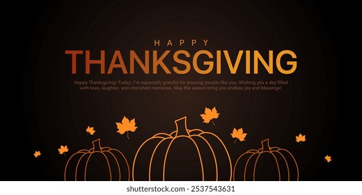 Frohes Thanksgiving-Banner-Design. Thanksgiving Teks Schriftzug auf dunklem Hintergrund. Vektorgrafik