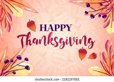 Happy thanksgiving banner with fall leaf. Template design. Botanical autumn template. Abstract art. Banner thanksgiving design. Cartoon vector seasonal illustration.