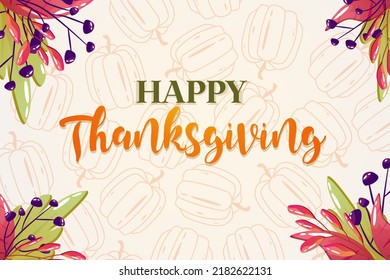 Happy thanksgiving banner with fall leaf. Template design. Botanical autumn template. Abstract art. Banner thanksgiving design. Cartoon vector seasonal illustration.