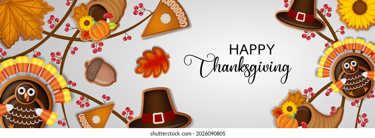 happy thanksgiving banner with gingerbread cookies