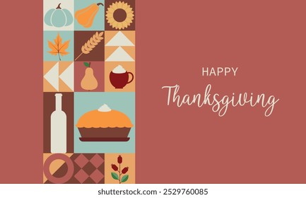 Happy Thanksgiving banner. Horizontal poster, greeting card, header for website. Modern neo geometric abstract background. Vector illustration