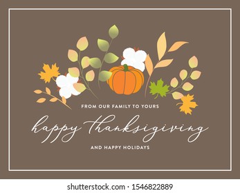 Happy Thanksgiving Banner, Thanksgiving Text, Happy Thanksgiving Vector, Holiday Banner, Happy Holidays Greeting Card, Thanksgiving Card, Autumn Fall Pumpkin Leaves Vector Illustration Background