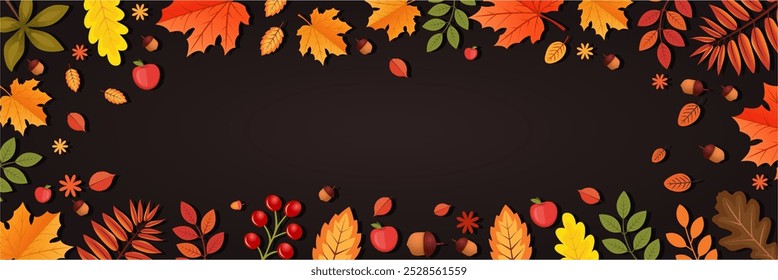 Fröhliches Thanksgiving-Banner. Happy Thanksgiving Vektor Banner. Herbst lässt Vektorgrafik für Poster, Banner