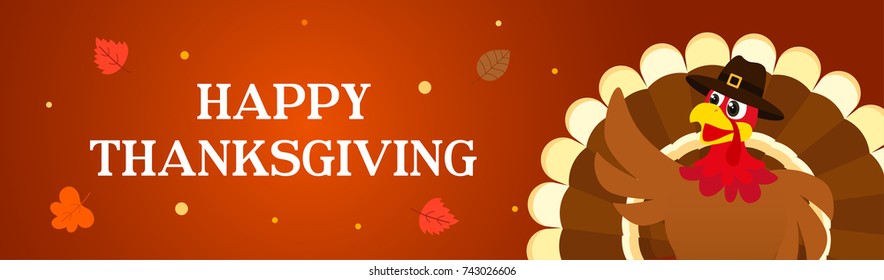 Happy Thanksgiving banner vector illustration, Turkey bird on brown background