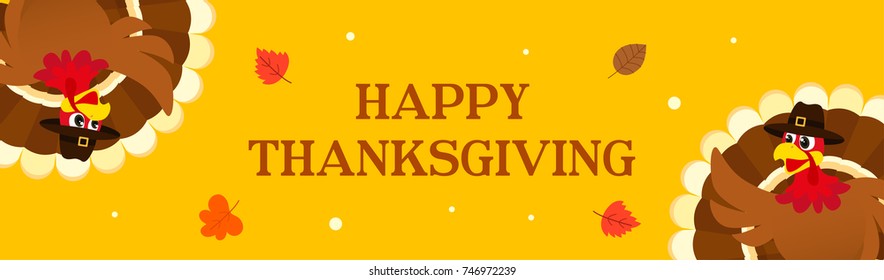 Happy Thanksgiving banner vector illustration, Turkey bird on yellow background