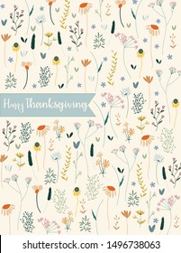 Happy Thanksgiving Botanical Wildflowers Greeting Card