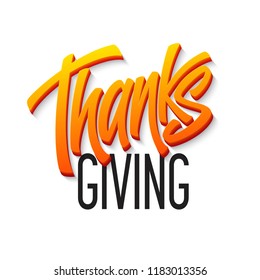 Happy thanksgiving brush hand lettering. Calligraphy vector illustration EPS10