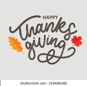 Happy thanksgiving brush hand lettering, isolated on white background. Calligraphy vector illustration. Can be used for holiday design.