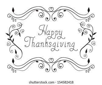 Happy Thanksgiving. Calligraphic inscription and frame hand drawn.