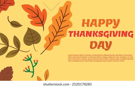 Happy Thanksgiving calligraphic text Vector illustration template.greeting cards lettering background with leafs.
