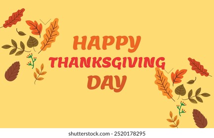 Happy Thanksgiving calligraphic text Vector illustration template.greeting cards lettering background with leafs.
