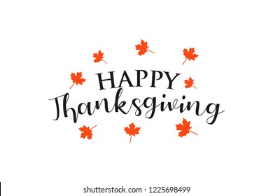 Happy Thanksgiving Calligraphy Text with Illustrated Leaves vector