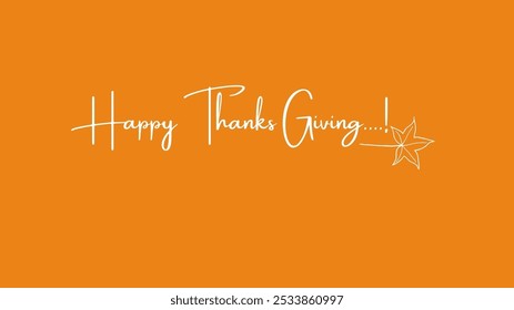 Happy Thanksgiving Calligraphy Text with Illustrated Leaves Over orange Background, Vector Typography