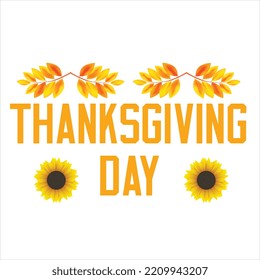 Happy Thanksgiving Calligraphy Text with Leaves Over White Background, Typography Calligraphy | Thanksgiving Day. Typographic Design. Greeting Card and Poster or Print Template. Autumn Concept	
