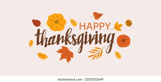 Happy Thanksgiving card with autumn leaves. Vector illustrations.
