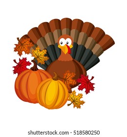 Happy Thanksgiving Card Cartoon Turkey Icon Stock Vector (Royalty Free ...