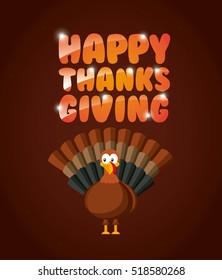 happy thanksgiving card with cartoon turkey. colorful design. vector illustration
