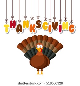 happy thanksgiving card with cartoon turkey icon. colorful design. vector illustration