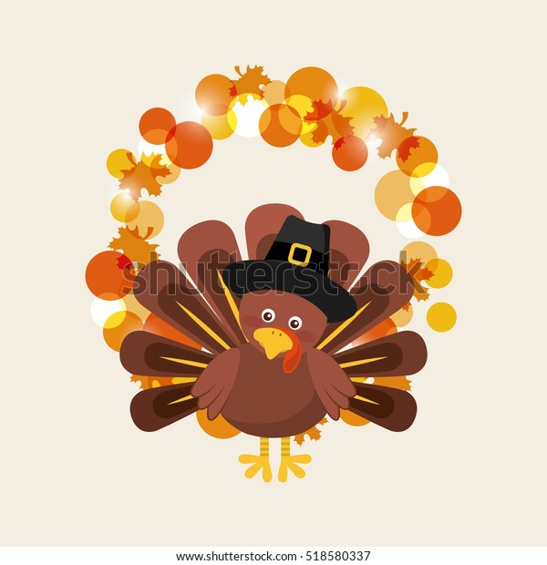 Happy Thanksgiving Card Cartoon Turkey Icon Stock Vector Royalty