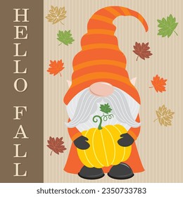 Happy thanksgiving card design with gnome and pumpkin