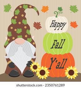 Happy thanksgiving card design with gnome and pumpkins