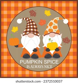 Happy thanksgiving card design with gnomes and pumpkin