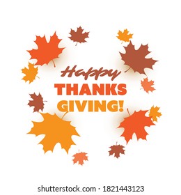 Happy Thanksgiving Card Design Layout, Template with Scattered Fallen Autumn Leaves - Watercolor Style