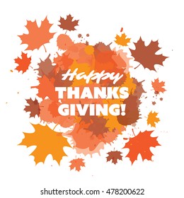 Happy Thanksgiving Card Design Template with Scattered Fallen Autumn Leaves - Watercolor Style