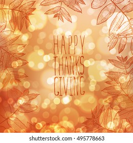 Happy Thanksgiving card design template. Blur autumn background. For holiday greeting cards designs and other projects.