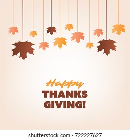 Happy Thanksgiving Card Design Template with Autumn Leaves