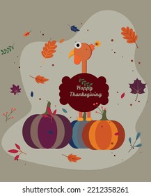 Happy Thanksgiving card design with a Turkey and Pumpkins
