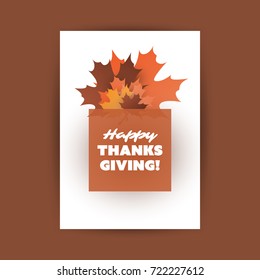 Happy Thanksgiving Card or Flyer Design Template with Autumn Leaves