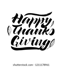 Happy thanksgiving card. Handwrinng, isolate on white background