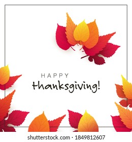 Happy Thanksgiving Card Layout, Design Template with Fallen Autumn Leaves