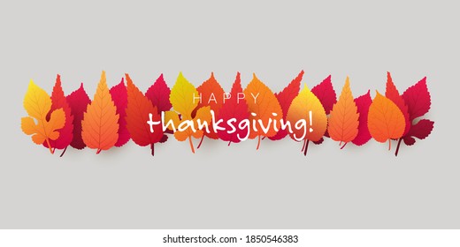 Happy Thanksgiving Card Layout, Landing Page Design Template with Fallen Autumn Leaves