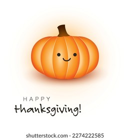 Happy Thanksgiving Card Layout with Smiling Face on a Brown Pumpkin, Design Template with a Single Large Holiday Symbol - Vector Illustration on White Background